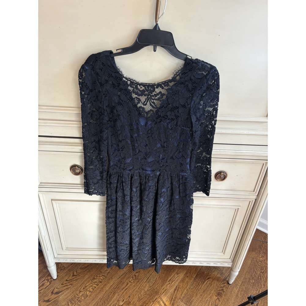 Boden Black Blue Lace Overlay Party Cocktail Dress Size‎ 4 NWT 3/4 Sleeve Formal